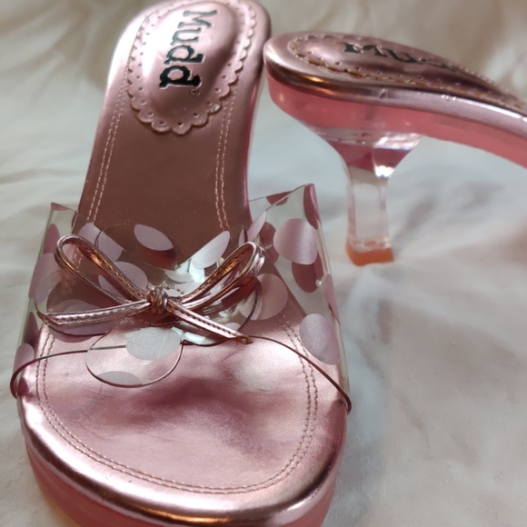 Mudd Shoes - Mudd Alita Pink Polka Dot Jelly Clear Heel Shoes